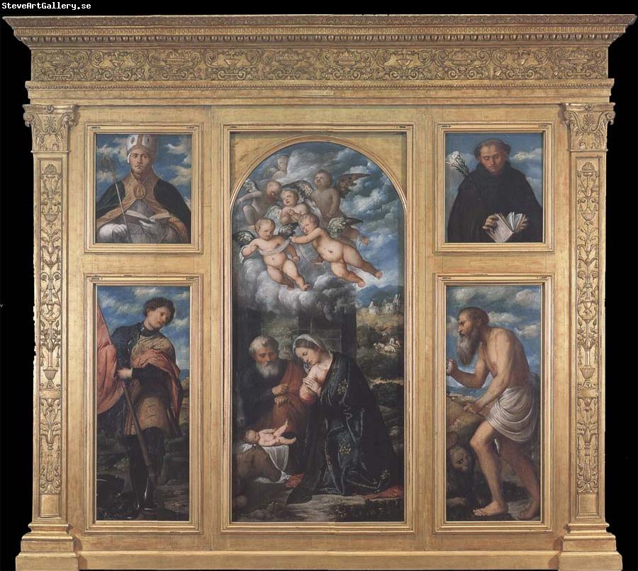 Girolamo Romanino Polyptych of the Nativity,with Saints Alexander,Jerome,Gaudioso and Filippo Benizzi